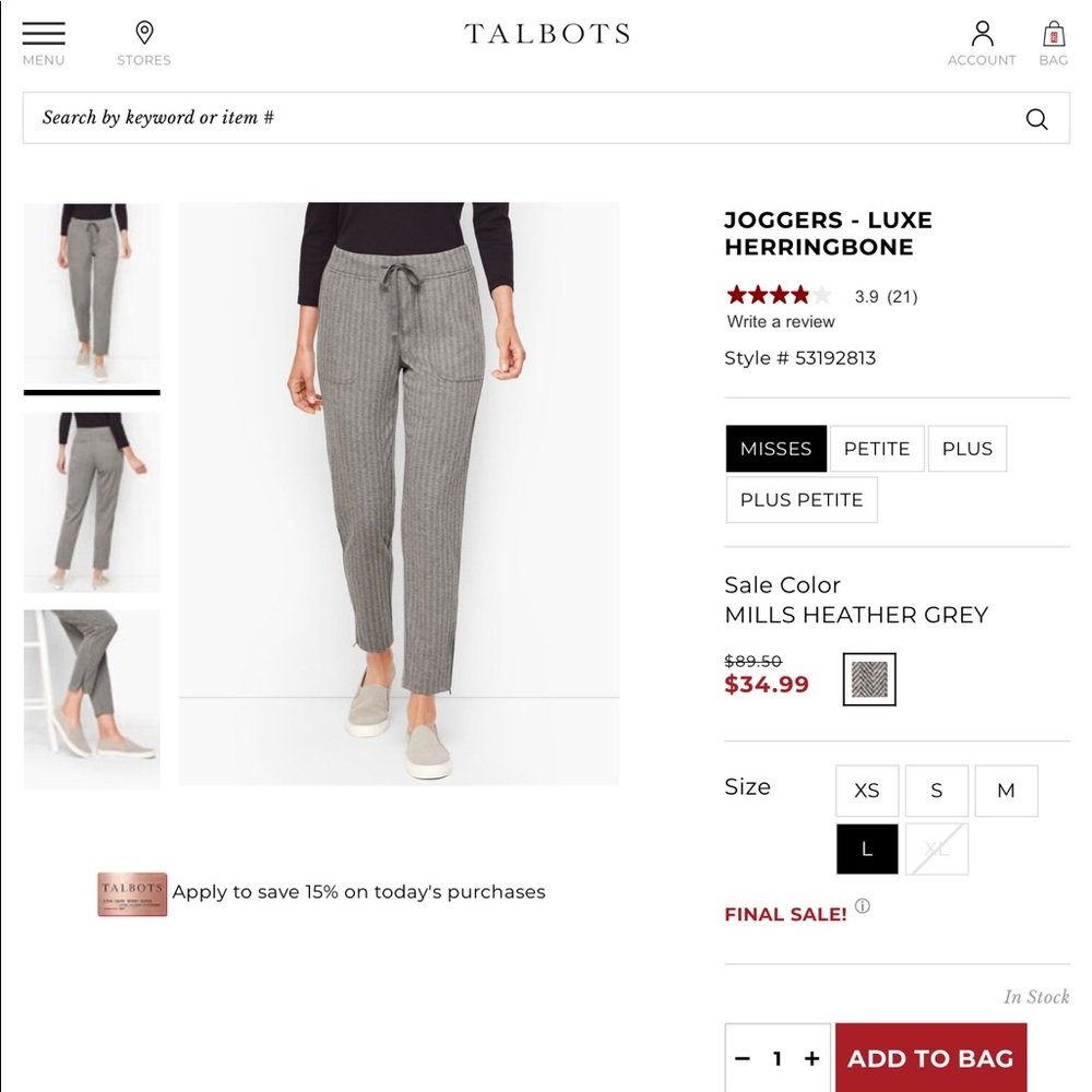 Talbot’s Joggers-Luxe Herribone